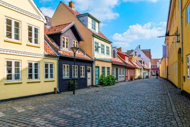 Danimarka 'nın Odense kentindeki renkli geleneksel evler