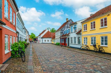 Danimarka 'nın Odense kentindeki renkli geleneksel evler
