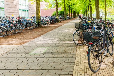 Odense 'deki tren istasyonunun yakınındaki bisiklet parkı