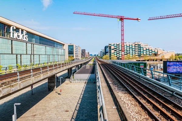 Metro Rail Tracks in in de metrotunnel. Metro van Kopenhagen — Stockfoto