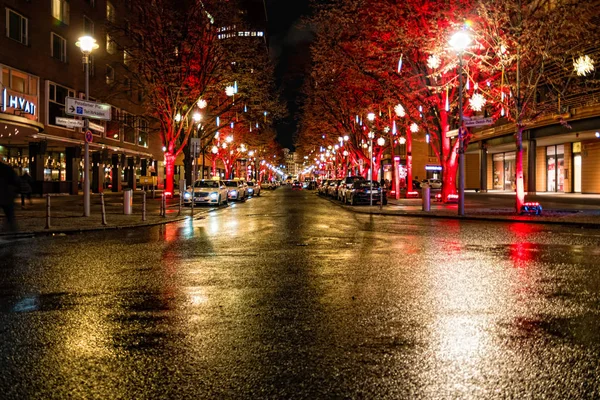 Berlino Germania Dicembre 2019 Strada Decorata Natale Notte Berlino Germania — Foto Stock