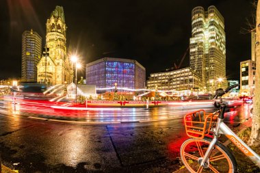 Berlin, Germany - December, 2019: Kaiser Wilhelm Church in Berlin at night.