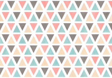 Suluboya hafif pembe, mavi, gri ve bej üçgen desen.