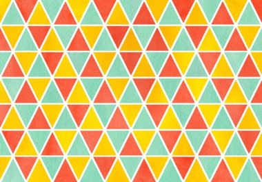 Suluboya somon pembe, sarı ve deniz köpüğü mavi üçgen deseni.