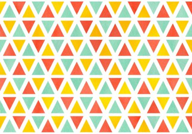 Suluboya somon pembe, sarı ve deniz köpüğü mavi üçgen deseni.