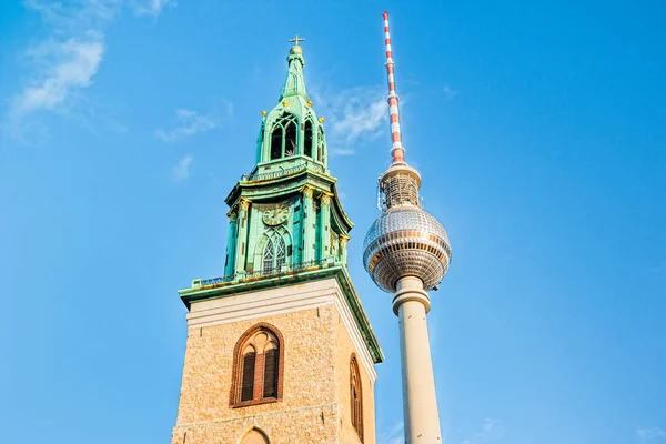 Berlin Germany December 2019 Belltower Mary Church Marienkirche Tower Berlin — Stock Photo, Image