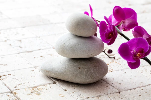 Symbole de pleine conscience, méditation et élégance avec des fleurs et des pierres — Photo