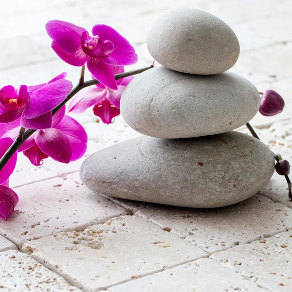 Wellbeing, meditation and femininity with stack of balancing pebbles — Stock Photo, Image