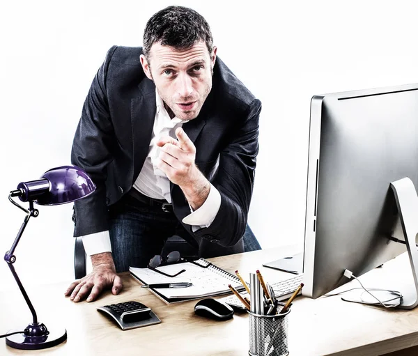 Bullying businessman standing with pointing finger for stress and fear — Stock Photo, Image