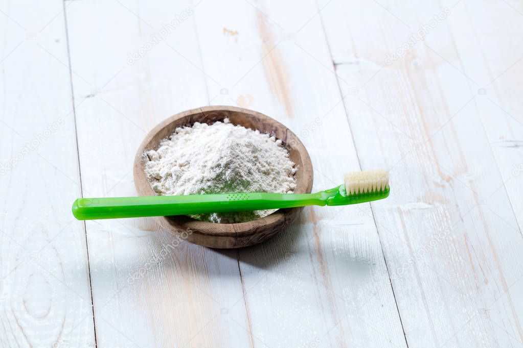 Green healthy dental care and hygiene with homemade baking soda