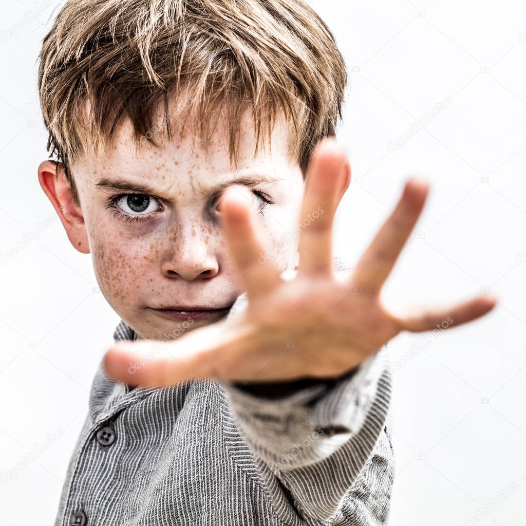 school kid defending himself against danger, stopping violence, contrast effects