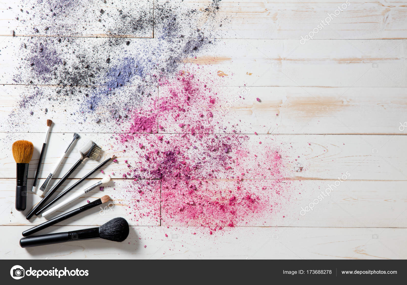 Wallpaper for professional makeup fashion brushes and colorful pigments Stock by ©studiograndouest