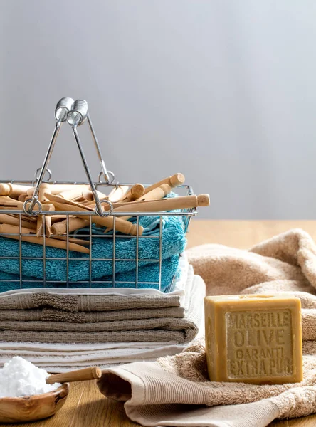 Eco amigable DIY ingredientes de lavandería para lavar la tela con jabón — Foto de Stock