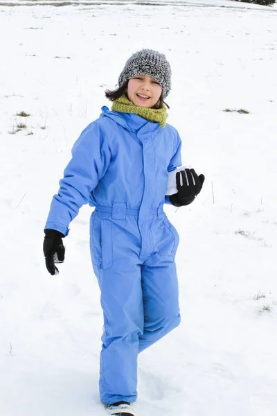 Smiling winter girl with snow walking for fun in nature — 스톡 사진