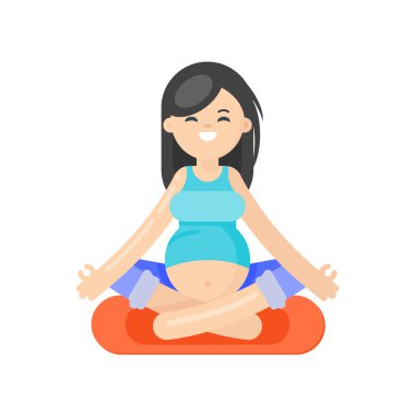 Yoga yapan hamile kadının Vektör düz stil illüstrasyon.