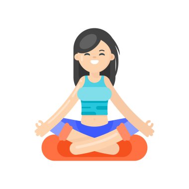 Yoga yapan Asyalı kadının Vektör düz stil illüstrasyon.