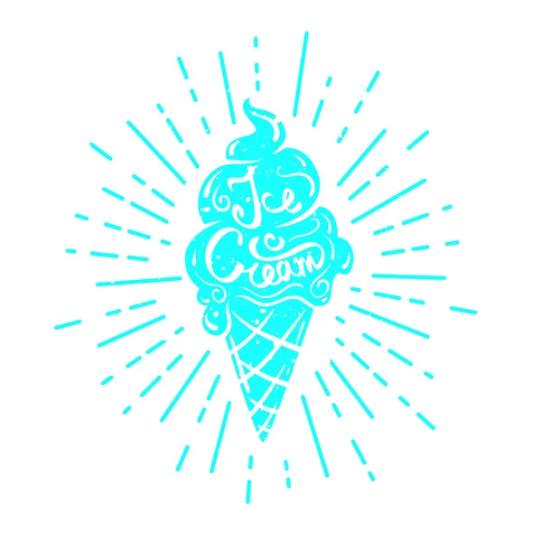 Hand getekende getextureerde label, Ice Cream vector illustratie — Stockvector