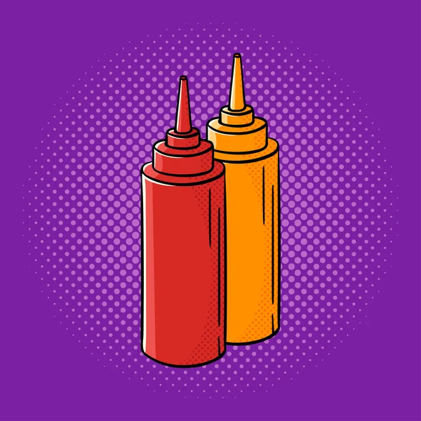 Vector hand drawn pop art illustration of ketchup and mustard. — Stock Vector