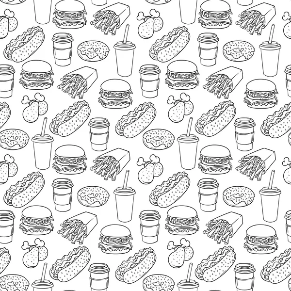 Vector mão desenhada pop art monocromático padrão de fast food . —  Vetores de Stock