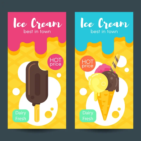 Carteles de estilo plano vectorial con helado . — Archivo Imágenes Vectoriales