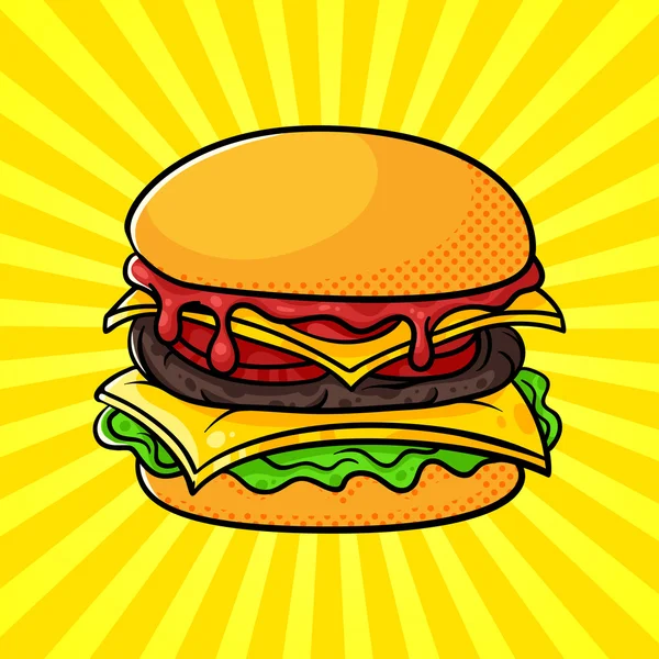 Vector hand dras pop art illustration av hamburgare. — Stock vektor