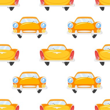 Vektör düz stil seamless modeli retro sarı araba. 