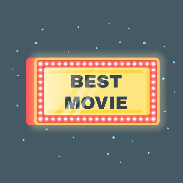 Vektor Flachbild Illustration des "besten Films" leuchtendes Retro-Licht-Banner — Stockvektor