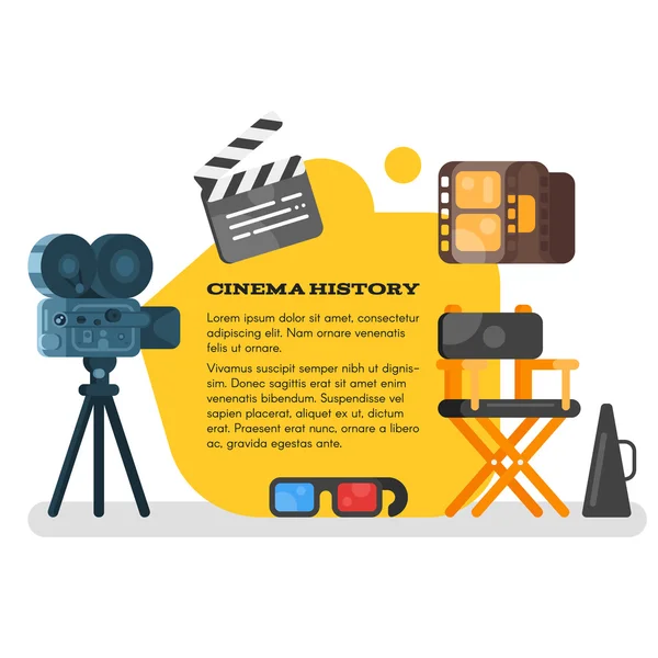 Vector flat style set of old cinema icon for online movies. — Stock Vector