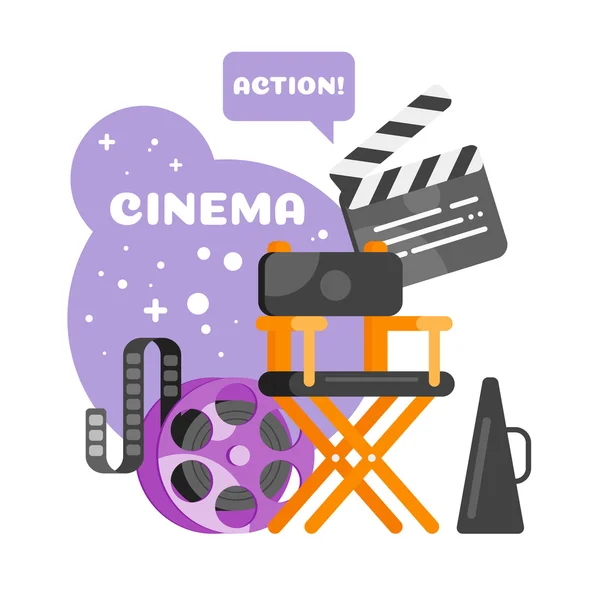 Conjunto de estilo plano vectorial de viejo icono de cine para películas en línea . — Archivo Imágenes Vectoriales