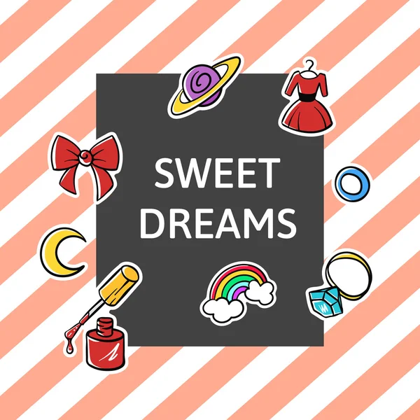 Illustrazione vettoriale dello slogan "Sweet dreams" con patch di moda — Vettoriale Stock