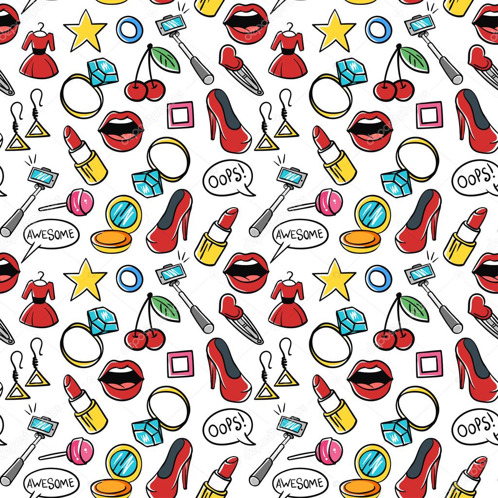 Vector seamless pattern of fashionable patches. 