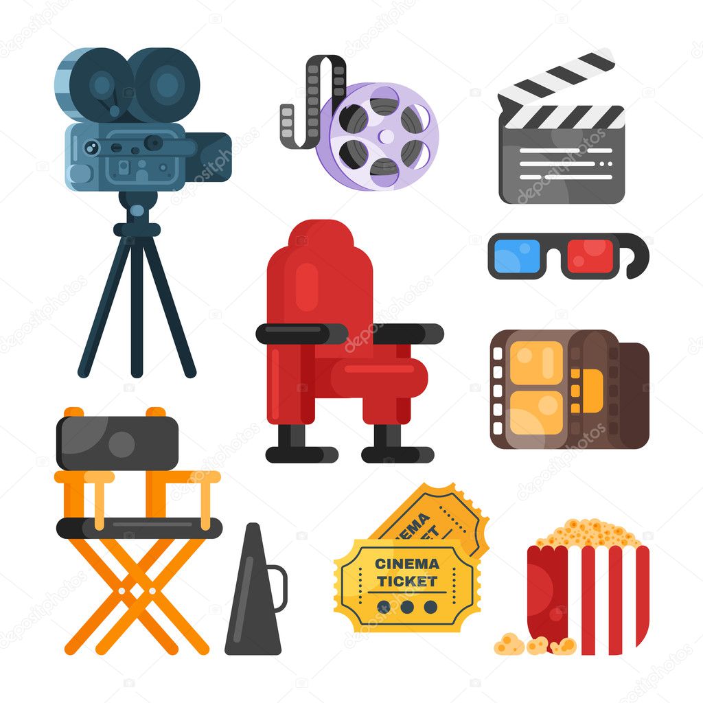 Vector flat style set of old cinema icon for online movies. Stock Vector  Image by © #128718610