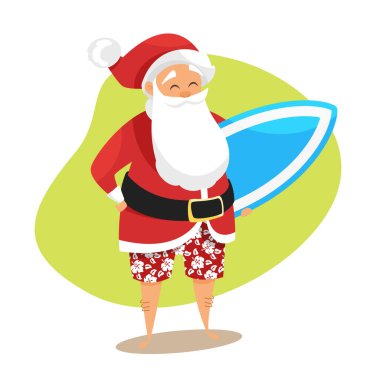 Santa sörfçü vektör karikatür tarzı çizim.