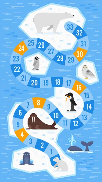 Ilustração em estilo plano vetorial de crianças jogo de tabuleiro de animais árticos — Vetor de Stock