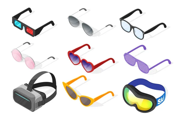 Isométrico 3d vetor conjunto de óculos . —  Vetores de Stock