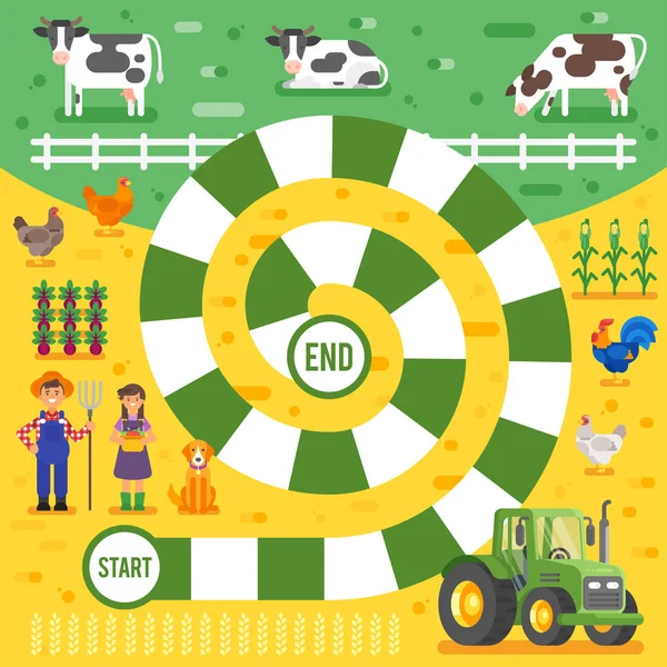Illustration vectorielle de style plat du modèle de jeu de société agricole pour enfants . — Image vectorielle