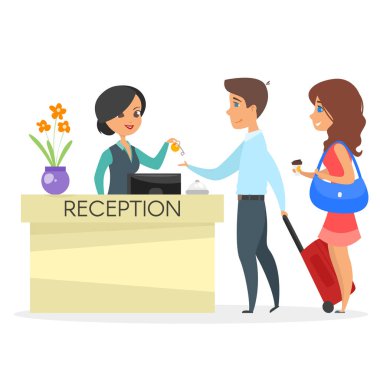 Otel resepsiyonu vektör karikatür tarzı çizim