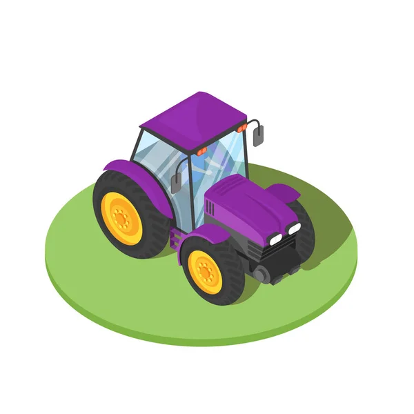 Ilustración isométrica vectorial 3D del tractor con conductor en el interior . — Vector de stock