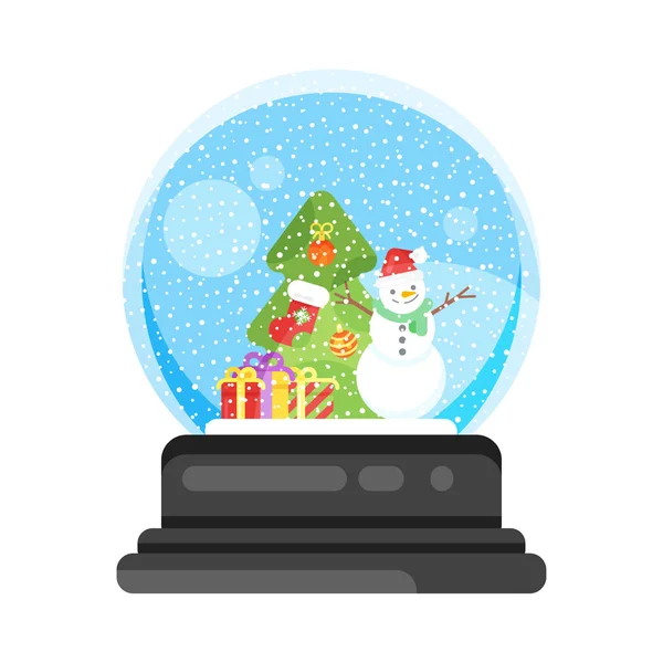 Año nuevo y bola de cristal de Navidad con muñeco de nieve — Vector de stock