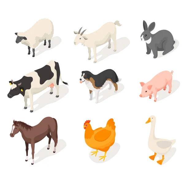 Isométrico 3d vector conjunto de animales de granja . — Vector de stock