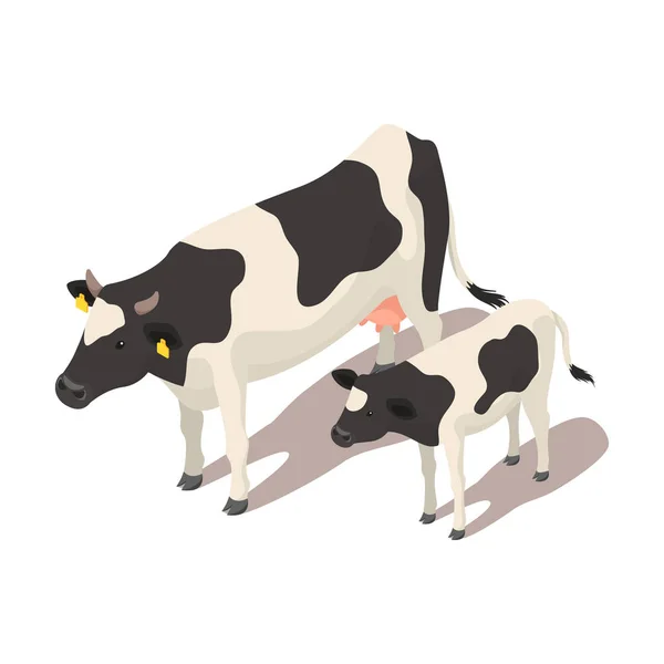 Vaca pequena e grande isométrica . — Vetor de Stock