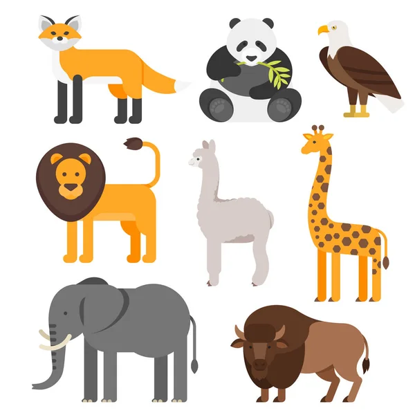 Vector flat style set of animals. — Stock Vector