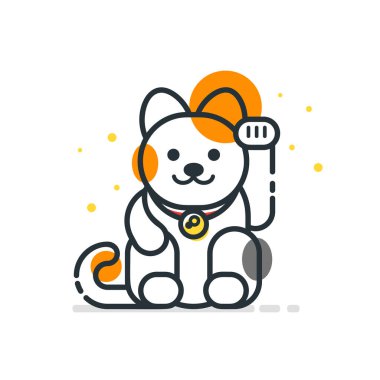 Japon şanslı kedi Maneki Neko vektör hat sanat stil gösteren resim.