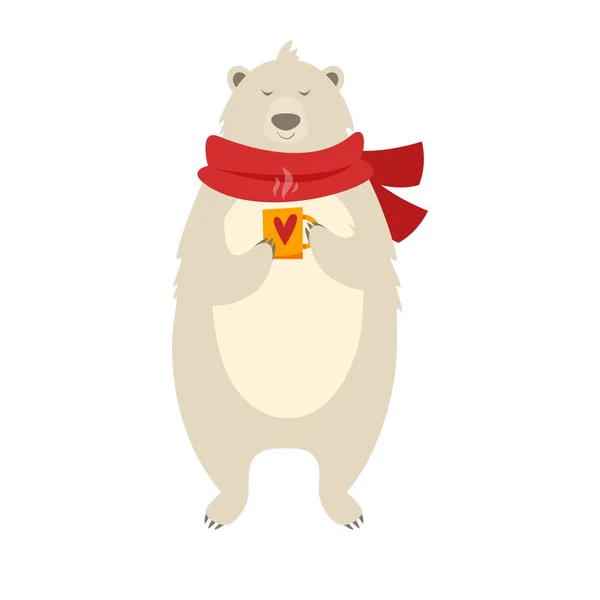 Vetor Urso polar de Natal com copo —  Vetores de Stock