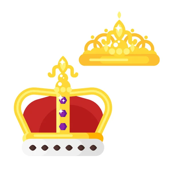 Vector flat style illustration of golden crowns. — Stock Vector