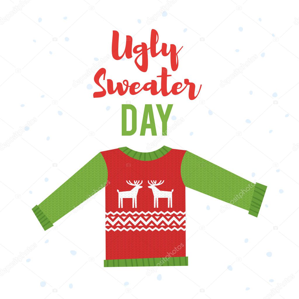 Ilustración de estilo de dibujos animados vectoriales de suéter feo. 2023