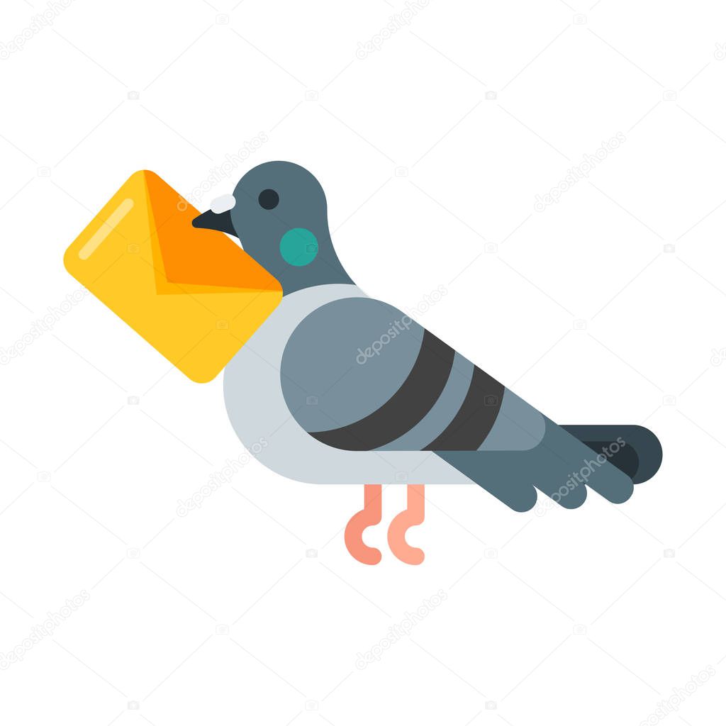 Vector flat style illustration of post pigeon. 