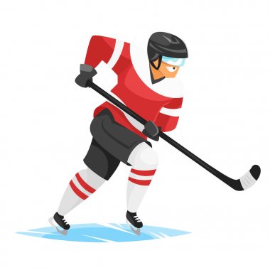 Vektör düz stil çizim hokey oyuncusu. 