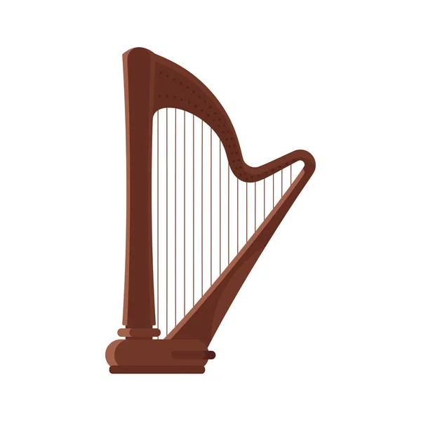 Vector flat style antique musical instrument harp. — Stock Vector