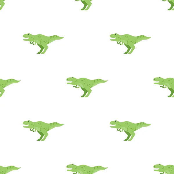 緑の恐竜 t-レックスとシームレスなパターン ベクトル フラット スタイル. — ストックベクタ